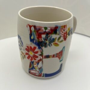 Anthropologie Multicolor Floral E monogram Mug